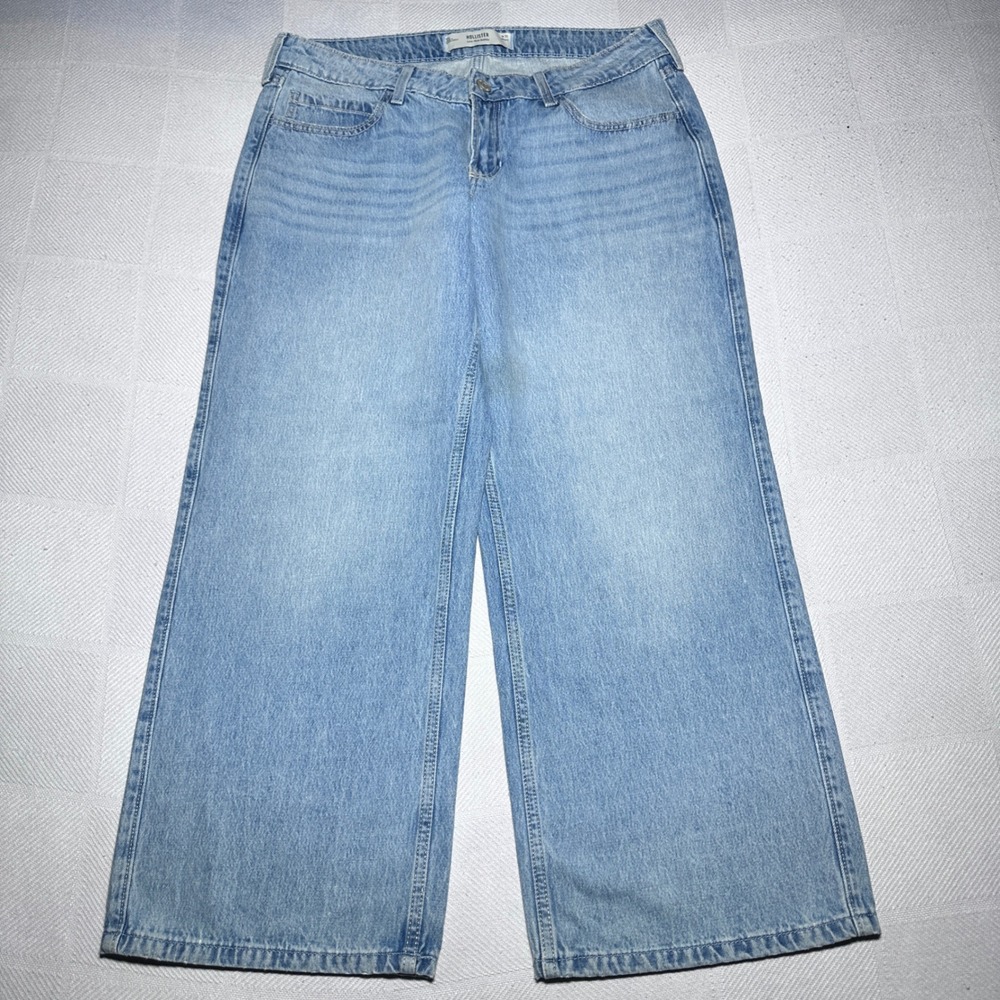 Hollister Low-Rise Baggy Jeans Womens 12s W31 Light Wash Wide Leg Y2K Skater